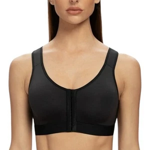 MELENECA Front Closure Wirefree Post Surgery Bra Sz-38C Black Posture Comfort - Imagen 1 de 9