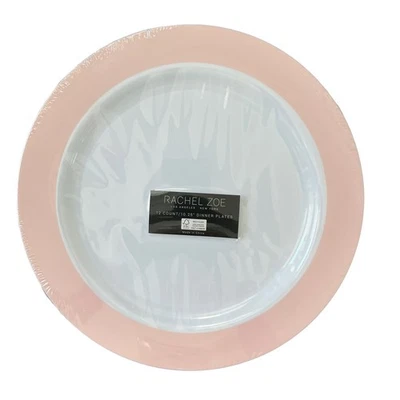 RACHEL ZOE Posh Pink & White Disposable Round Dinner Plates Set of 12 NEW - Image 1 of 4