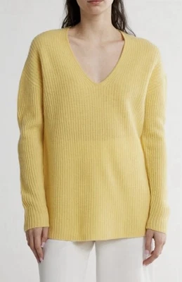 BNWT Reiss Trinny V Neck Wool Cashmere Jumper Ribbed Yellow XS 6-10 - Image 1 of 4