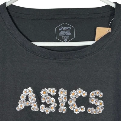 ASICS Women's Large Black Daisy Crop Short Sleeve Top Tee Shirt New - Image 1 of 4