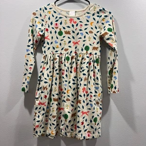 Hanna Andersson Langarmkleid mit Animal-/Blättermuster und Taschen Gr. 8 (130 cm) - Bild 1 von 5