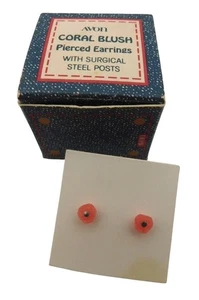 Vintage Avon Coral Blush Pierced Earrings with Box 1980 Surgical Steel Posts - Picture 1 of 4