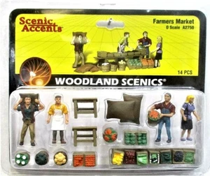 Woodland Scenics A2750 O Scenic Accents Farmers Market & Figures (Set of 14) - Picture 1 of 2