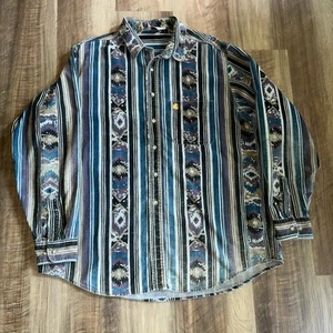 Vintage Carhartt Shirt Mens Large Southwestern Aztec Stripe Button Up Rugged 90s - Picture 1 of 9