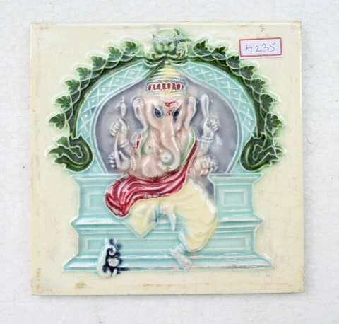 Vintage Old Ceramic Hindu Religious Lord Ganesh Tiles Wall Decor Japan  NH4235 Cover