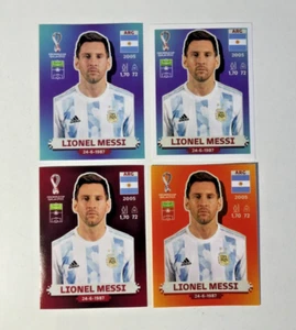 WC QATAR 2022 -Panini FIGURINE STICKERS- 4 X MESSI - ORANGE USA PINK BLUE..... - Foto 1 di 2