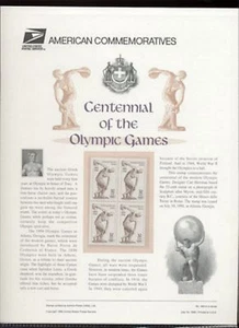 #3087 32c Olympic Games Centennial USPS #493 Commemorative Stamp Panel - Picture 1 of 1