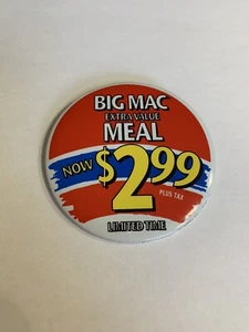 McDonald's Pin Back Button Big Mac Extra Value Meal Don-53 - Picture 1 of 3