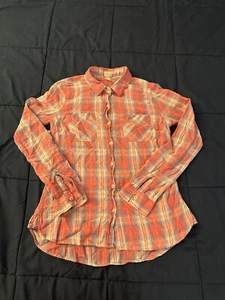 Womens Mossimo Shirt Medium Pink Multicolor Roll Tab Long Sleeve - Picture 1 of 10