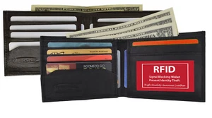 RFID Blocking Men's Leather  Bifold Wallet ID Card Holder Black Brown  - Picture 1 of 17