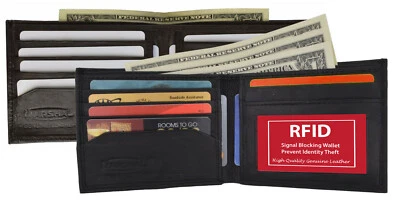 RFID Blocking Men's Leather  Bifold Wallet ID Card Holder Black Brown  - Image 1 of 4