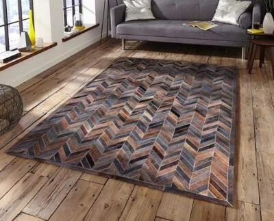Chevron Hairon Leather Rug – Handmade Modern Patchwork Carpet for Living Room - Image 1 of 2