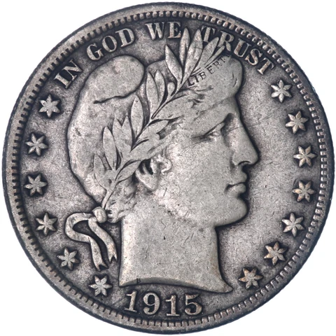 1915 D Barber Half Dollar 90% Silver Very Fine VF See Pics N824 Cover