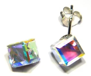 Sterling silver stud earrings Austrian crystal cube square design - Picture 1 of 1