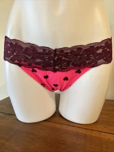 Victoria Secret Thong Panties Medium, NWT, Pink Line, Lace, Hearts, Maroon - Picture 1 of 8