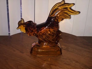 VINTAGE L. E. SMITH AMBER GLASS ROOSTER - Picture 1 of 9
