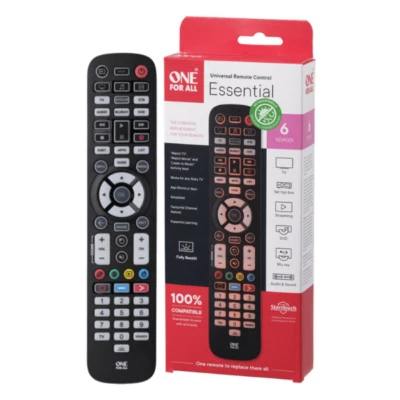 ONE FOR ALL URC3661 ESSENTIAL 6WAY ANTI MICROBIAL UNIVERSAL REMOTE CONTROL BLACK - Image 1 of 4