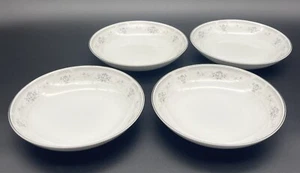 Nitto Cotillion Grey & White Roses Soup/Salad Plates 7.5” Set Of 4 Made in Japan - Picture 1 of 11