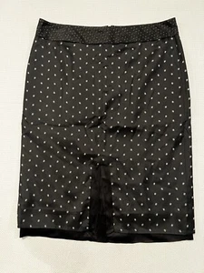 DKNY 100% silk Pencil Skirt Black W Cream Embroidered swiss dot Career Size 6 - Picture 1 of 7