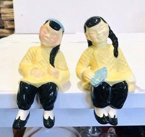 Vintage Ceramic Arts Studio Asian Boy & Girl Shelf Sitter Figurines Pair Vintage - Picture 1 of 8