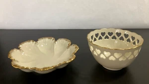 Pair Vintage Lenox USA Candy Dish Decor Bowls w/Gold Trim - Picture 1 of 8
