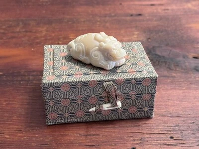 91,6 грамма, китайский белый нефрит / баранина жир, старинный резной дракон - детальное искусство - Изображение 1 из 4