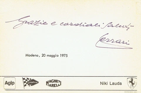 Enzo Ferrari Signed Postcard (Niki Lauda) Cover