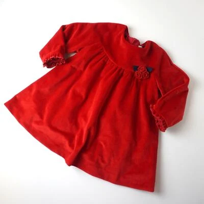 Vestido de festa Mayoral veludo aplique flor feriado Natal bebê 12m - Imagem 1 de 4