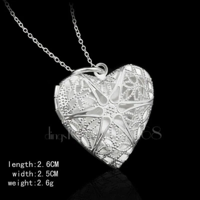 925 Sterling Silver Large Heart Sunshine Pattern Locket + Necklace Chain Set H40 - Image 1 of 2