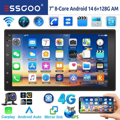 7" 2 DIN 6+128G Android14 Apple Carpaly Autoradio Bluetooth AM RDS Kamera 4G LTE - Bild 1 von 4