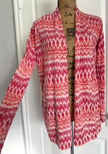 Neiman Marcus Cardigan Long Sleeve Open Front Silk Cashmere Wool Red Stripe S - Picture 1 of 6