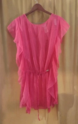 Jessica Simpson Sheer Bubblegum Pink 1 Piece Drawstring Waist Romantic Dress Sm - Image 1 of 4