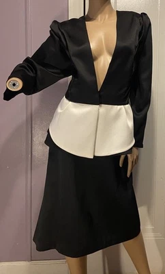 Vintage LORI MAX New York Black White Peplum Jacket 18W Skirt 16W Suit 18W - Image 1 of 4