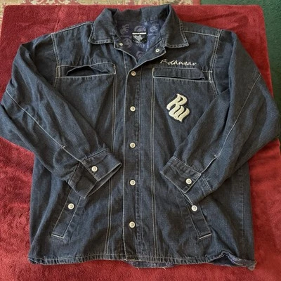 VTG Y2K Rocawear Women’s Denim Jean Jacket Navy Blue Sz L Embroidered Logo - Image 1 of 4