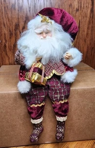 Santa Claus Shelf Sitter Porcelain Face Hands Ornate Burgundy Gold - Picture 1 of 8