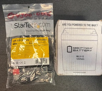 StarTech 6ft USB 2.0 Y Cable + Mighty Max ML5-12 12V 5Ah Battery New Lot - Image 1 of 4