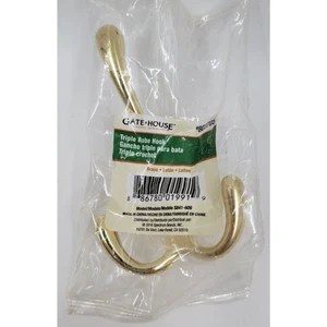 Gatehouse 3-Hook Brass Towel Robe Coat Hook 3" Polished Brass Finish #803705 - Picture 1 of 2