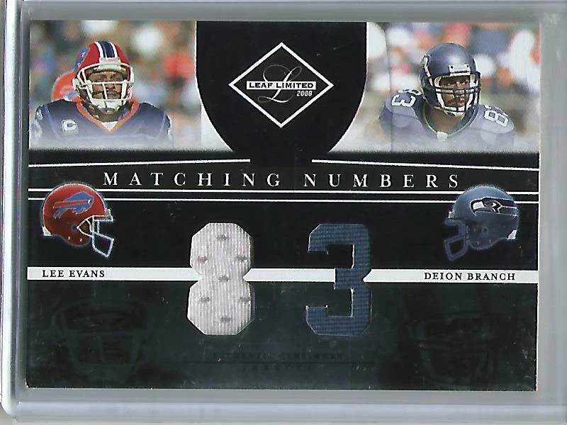Lee Evans-Deion Branch 2008 Leaf Limited Game Used Jersey #048/100 - Image 1 of 1