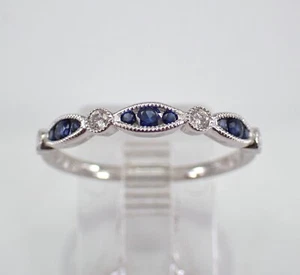 18K White Gold Sapphire and Diamond Wedding Ring Anniversary Band Jewelry Gift - Picture 1 of 7