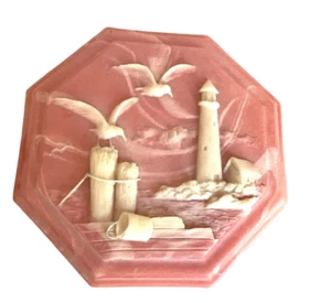 Vintage Lighthouse Wall Plaque Soapstone Style Ocean Nautical Theme Marbled - Foto 1 di 9
