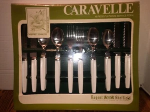 NOS Regent Sheffield Caravelle 16 Pc Serv for 4 Flatware Set-White Handles-NIP - Picture 1 of 7