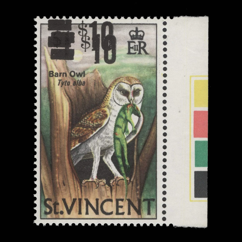 Saint Vincent 1973 (Variedade) $10/$1 Coruja Celeiro com sobretaxa dupla - Imagem 1 de 1