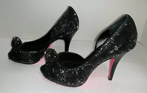 Zapatos de tacón alto para mujer BETSY JOHNSON negros lentejuelas de 4" talla 8 M - Imagen 1 de 11