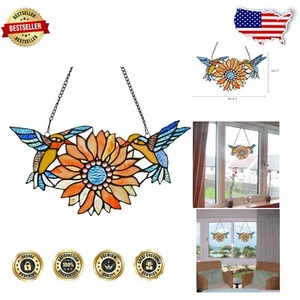 Handcrafted Stained Glass Suncatcher with Birds & Flowers – Home Decor Gift - Picture 1 of 9