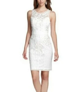 $410 Sue Wong White Lace Embroidery Mesh Sleeveless Party cocktail Dress 0 NWT - Picture 1 of 5