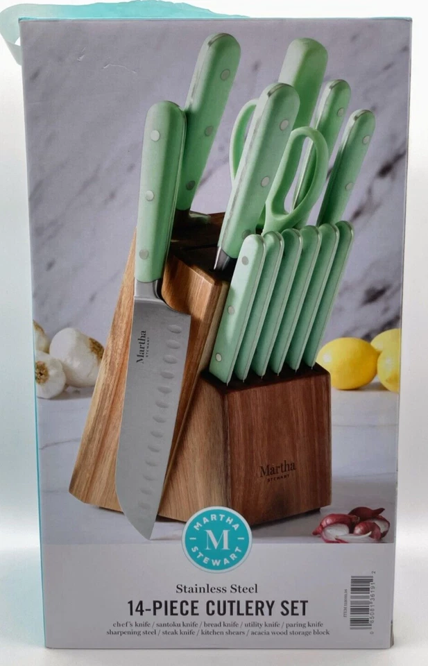 Martha Stewart Ergonomic 14-piece Cutlery Set Farmhouse Sheik MINT Green