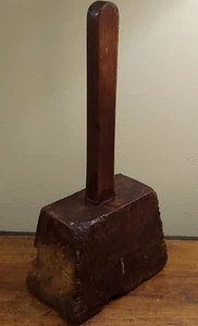 Antique Wooden Mallet Hammer Primitive Tool 1800s Carpenter Tool Name Stamped - Picture 1 of 9