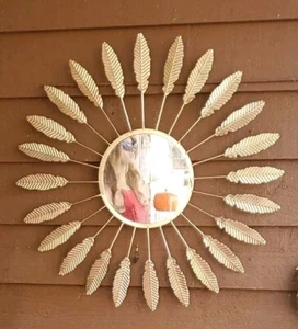 Grande freccia e specchio in metallo dorato decorazione parete 28" unico vintage - Foto 1 di 15