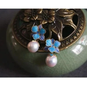 Enamel Colored Earrings 18K Gold-plated Baroque Inlaid Pearl Earrings Jewelry - Picture 1 of 4