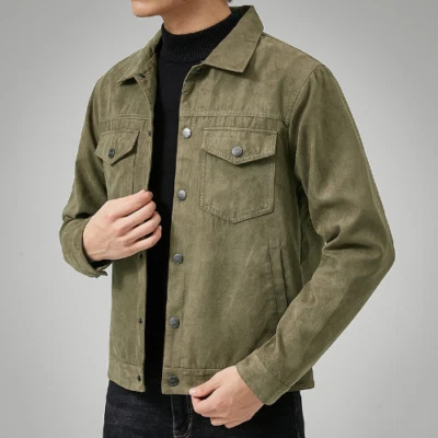 Men Faux Suede Jacket New Casual Retro Motorcycle Jacket Korean Slim Lapel Coat - Image 1 of 4